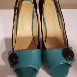 Teal and black shoes